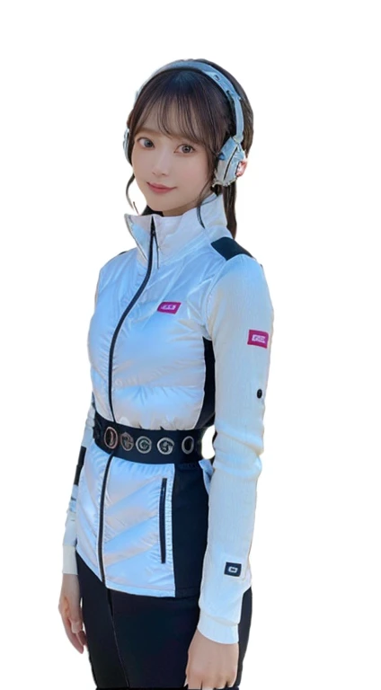 An innocent 20-year-old girl、((White tank top, Dramatic Pose)),smile,break (Spacecraft control room background):2,、break RAW Photos, (8k、highest quality、masterpiece:1.2)、(Intricate details:1.4)、(Realistic:1.4)、Octane Rendering、Complex 3D rendering with ultra-detail, Studio Soft Light, Rim Light, Crisp details, Super detailed, Realistic skin texture, detailed aspects, Beautiful details in the eyes, Highly detailed CG Unity 16k wallpaper, Compensate, (Detailed Background:1.2), Glowing Skin, whole body、(Astro Best):2,(Black long sleeve):5,headphone,Smart Watches,((Stand with your hands folded behind your back、Leaning forward、Top view))