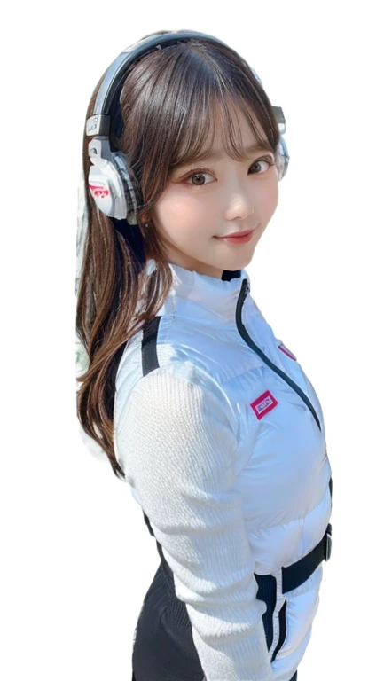 An innocent 20-year-old girl、((White tank top, Dramatic Pose)),smile,break (Spacecraft control room background):2,、break RAW Photos, (8k、highest quality、masterpiece:1.2)、(Intricate details:1.4)、(Realistic:1.4)、Octane Rendering、Complex 3D rendering with ultra-detail, Studio Soft Light, Rim Light, Crisp details, Super detailed, Realistic skin texture, detailed aspects, Beautiful details in the eyes, Highly detailed CG Unity 16k wallpaper, Compensate, (Detailed Background:1.2), Glowing Skin, whole body、(Astro Best):2,(Black long sleeve):5,headphone,Smart Watches,((Stand with your hands folded behind your back、Leaning forward、Top view))