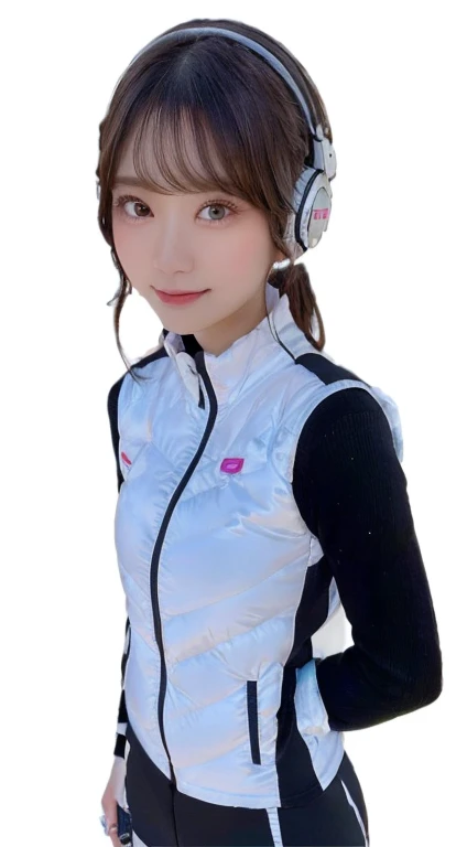 An innocent 20-year-old girl、((White tank top, Dramatic Pose)),smile,break (Spacecraft control room background):2,、break RAW Photos, (8k、highest quality、masterpiece:1.2)、(Intricate details:1.4)、(Realistic:1.4)、Octane Rendering、Complex 3D rendering with ultra-detail, Studio Soft Light, Rim Light, Crisp details, Super detailed, Realistic skin texture, detailed aspects, Beautiful details in the eyes, Highly detailed CG Unity 16k wallpaper, Compensate, (Detailed Background:1.2), Glowing Skin, whole body、(Astro Best):2,(Black long sleeve):5,headphone,Smart Watches,((Stand with your hands folded behind your back、Leaning forward、Top view))