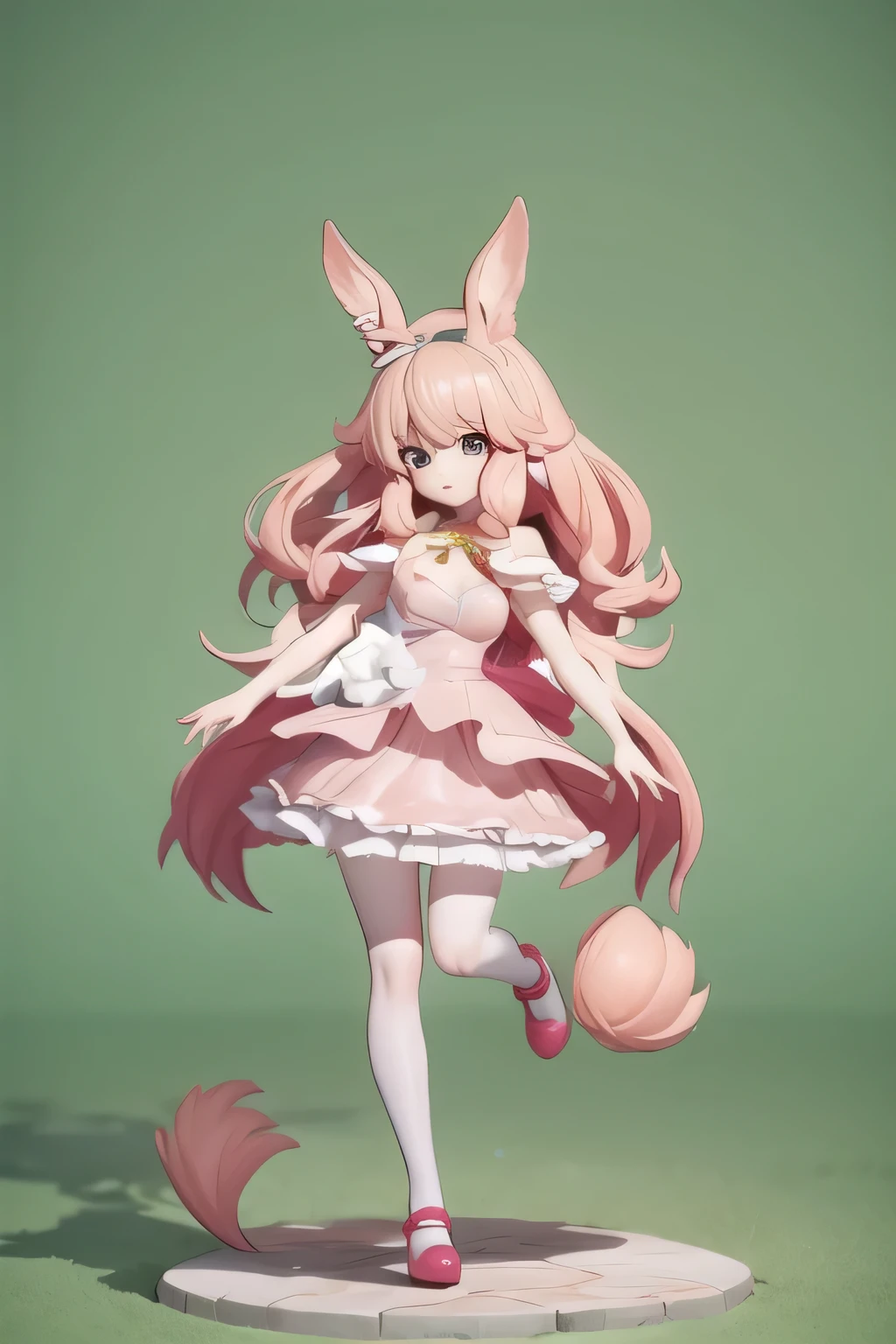 1giel, long hair, pink hair, long hair, animal ears, squirrel, pink dress, short skirt, squirrel tail, shoes, breasts, large breasts, 