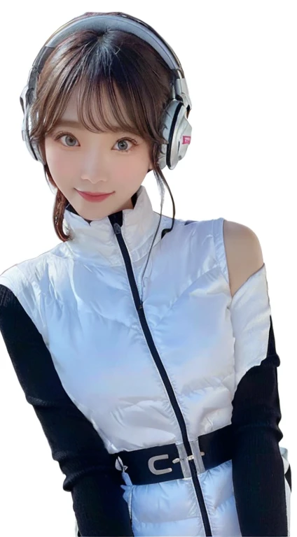 An innocent 20-year-old girl、((White tank top, Dramatic Pose)),smile,break (Spacecraft control room background):2,、break RAW Photos, (8k、highest quality、masterpiece:1.2)、(Intricate details:1.4)、(Realistic:1.4)、Octane Rendering、Complex 3D rendering with ultra-detail, Studio Soft Light, Rim Light, Crisp details, Super detailed, Realistic skin texture, detailed aspects, Beautiful details in the eyes, Highly detailed CG Unity 16k wallpaper, Compensate, (Detailed Background:1.2), Glowing Skin, whole body、(Astro Best):2,(Black long sleeve):5,headphone,Smart Watches,((Stand with your hands folded behind your back、Leaning forward、Top view))