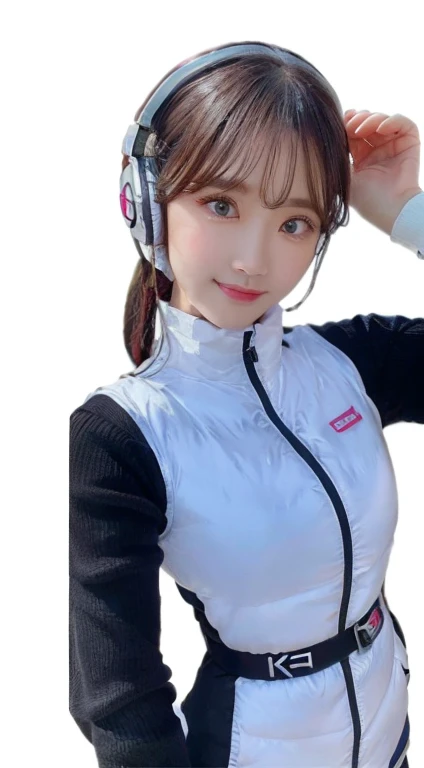 An innocent 20-year-old girl、((White tank top, Dramatic Pose)),smile,break (Spacecraft control room background):2,、break RAW Photos, (8k、highest quality、masterpiece:1.2)、(Intricate details:1.4)、(Realistic:1.4)、Octane Rendering、Complex 3D rendering with ultra-detail, Studio Soft Light, Rim Light, Crisp details, Super detailed, Realistic skin texture, detailed aspects, Beautiful details in the eyes, Highly detailed CG Unity 16k wallpaper, Compensate, (Detailed Background:1.2), Glowing Skin, whole body、(Astro Best):2,(Black long sleeve):5,headphone,Smart Watches,((Stand with your hands folded behind your back、Leaning forward、Top view))
