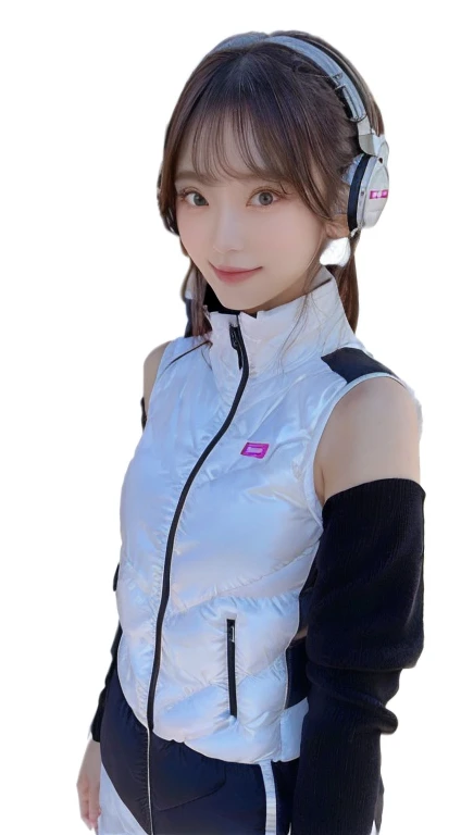 An innocent 20-year-old girl、((White tank top, Dramatic Pose)),smile,break (Spacecraft control room background):2,、break RAW Photos, (8k、highest quality、masterpiece:1.2)、(Intricate details:1.4)、(Realistic:1.4)、Octane Rendering、Complex 3D rendering with ultra-detail, Studio Soft Light, Rim Light, Crisp details, Super detailed, Realistic skin texture, detailed aspects, Beautiful details in the eyes, Highly detailed CG Unity 16k wallpaper, Compensate, (Detailed Background:1.2), Glowing Skin, whole body、(Astro Best):2,(Black long sleeve):5,headphone,Smart Watches,((Stand with your hands folded behind your back、Leaning forward、Top view))