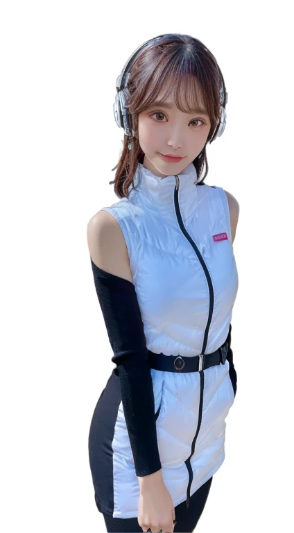 An innocent 20-year-old girl、((White tank top, Dramatic Pose)),smile,break (Spacecraft control room background):2,、break RAW Photos, (8k、highest quality、masterpiece:1.2)、(Intricate details:1.4)、(Realistic:1.4)、Octane Rendering、Complex 3D rendering with ultra-detail, Studio Soft Light, Rim Light, Crisp details, Super detailed, Realistic skin texture, detailed aspects, Beautiful details in the eyes, Highly detailed CG Unity 16k wallpaper, Compensate, (Detailed Background:1.2), Glowing Skin, whole body、(Astro Best):2,(Black long sleeve):5,headphone,Smart Watches,((Stand with your hands folded behind your back、Leaning forward、Top view))