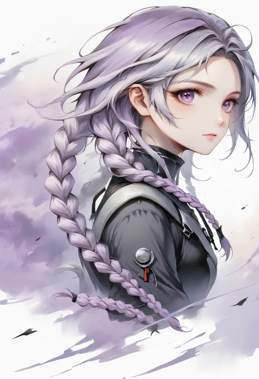 Two people,A man and a girl with long braids,purple and white,Simplicity