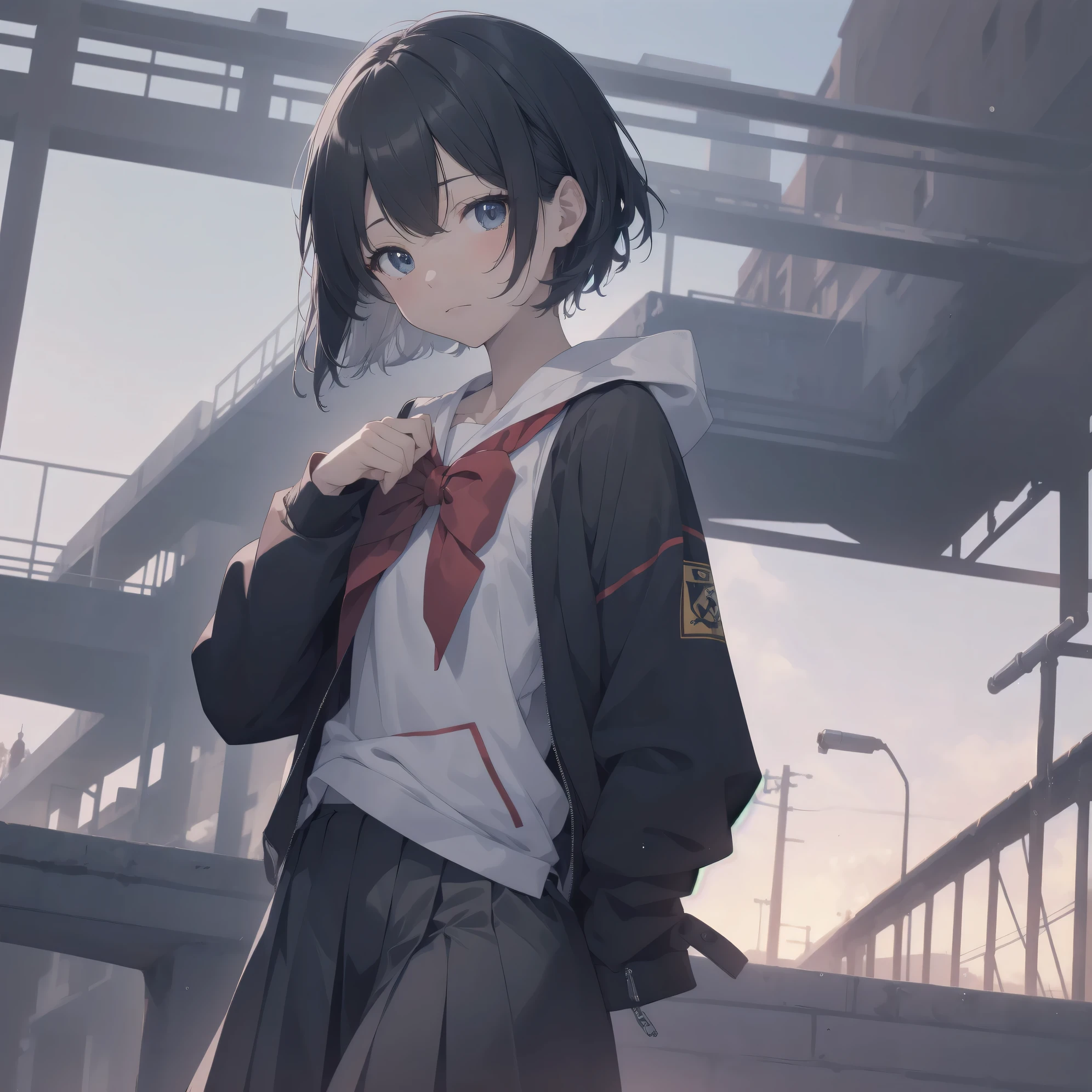 ultra-absurdres-Top quality by artist God, ultra-detailed, high resolution, anime moe artstyle, best anime 8k konachan wallpaper, pixiv contest winner, pool:2810, perfect anatomy,break, 1girl, (Please draw a girl walking sleepily to school alone. )break,(Solo,little female, 13-year-old:1.3),Full limbs, complete fingers,a junior high school student, (very short hair), short cut, flat chest, , small butt, small black eyes, beautiful detailed eyes, well-proportioned iris and pupils, expressive eyes, highres detailed hair, soft expression, salor school_uniform, sailor collar, serahuku, bow, pleated skirt,(Detailed Lighting), (Detailed background), in the School commute route. break,super detailed skin, Best cinematic lighting powered by famous artist, 8k,beauty illustration,photoshop_(medium),very aesthetic,break,((artist:ichimi )), artist:clamp ,artist:carnelian ,artist:kantoku ,
