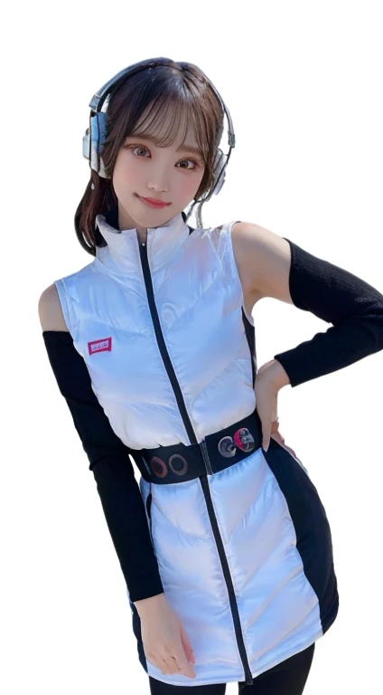 An innocent 20-year-old girl、((White tank top, Dramatic Pose)),smile,break (Spacecraft control room background):2,、break RAW Photos, (8k、highest quality、masterpiece:1.2)、(Intricate details:1.4)、(Realistic:1.4)、Octane Rendering、Complex 3D rendering with ultra-detail, Studio Soft Light, Rim Light, Crisp details, Super detailed, Realistic skin texture, detailed aspects, Beautiful details in the eyes, Highly detailed CG Unity 16k wallpaper, Compensate, (Detailed Background:1.2), Glowing Skin, whole body、(Astro Best):2,(Black long sleeve):5,headphone,Smart Watches,((Stand with your hands folded behind your back、Leaning forward、Top view))