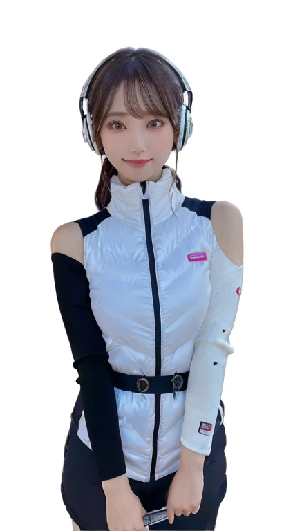 An innocent 20-year-old girl、((White tank top, Dramatic Pose)),smile,break (Spacecraft control room background):2,、break RAW Photos, (8k、highest quality、masterpiece:1.2)、(Intricate details:1.4)、(Realistic:1.4)、Octane Rendering、Complex 3D rendering with ultra-detail, Studio Soft Light, Rim Light, Crisp details, Super detailed, Realistic skin texture, detailed aspects, Beautiful details in the eyes, Highly detailed CG Unity 16k wallpaper, Compensate, (Detailed Background:1.2), Glowing Skin, whole body、(Astro Best):2,(Black long sleeve):5,headphone,Smart Watches,((Stand with your hands folded behind your back、Leaning forward、Top view))