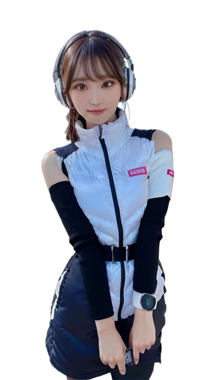 An innocent 20-year-old girl、((White tank top, Dramatic Pose)),smile,break (Spacecraft control room background):2,、break RAW Photos, (8k、highest quality、masterpiece:1.2)、(Intricate details:1.4)、(Realistic:1.4)、Octane Rendering、Complex 3D rendering with ultra-detail, Studio Soft Light, Rim Light, Crisp details, Super detailed, Realistic skin texture, detailed aspects, Beautiful details in the eyes, Highly detailed CG Unity 16k wallpaper, Compensate, (Detailed Background:1.2), Glowing Skin, whole body、(Astro Best):2,(Black long sleeve):5,headphone,Smart Watches,((Stand with your hands folded behind your back、Leaning forward、Top view))