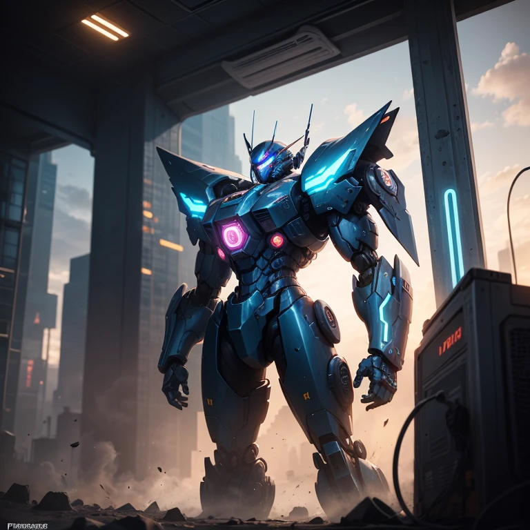 Blue color mecha,cyber punk perssonage