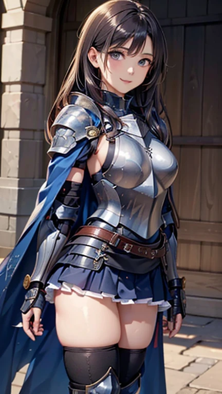 Super detailed anime, masterpiece, best quality, 1 beautiful female knight girl wearing skimpy armor, blue bikini armor, (Navel armor:1.5), ( super low-rise metallic armor slit micro miniskirt:1.5), microminiskirt made of thin iron plates,(super low-rise:1.5), Hiphugger, (no panties:1.6), nipples made of thin blue iron, nipplecover made of thin blue iron, cleavage, (underboobs:1.4), sideboobs, blue shoulder armor, revealing clothes, blue metallic armor headwear, large breasts, blue long hair, bangs, thighs, (pussy:1.2), NSFW,big boobs slutty, midrif, smile, holding and swing a magic sword