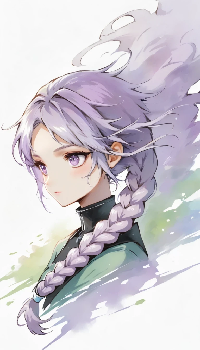 Two people,A man and a girl with long braids,purple and white,Simplicity