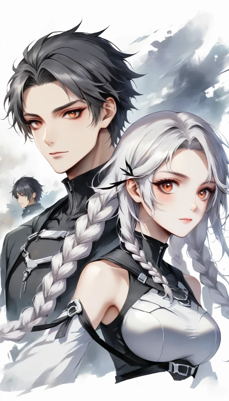 Two people，A boy and a girl with long braids