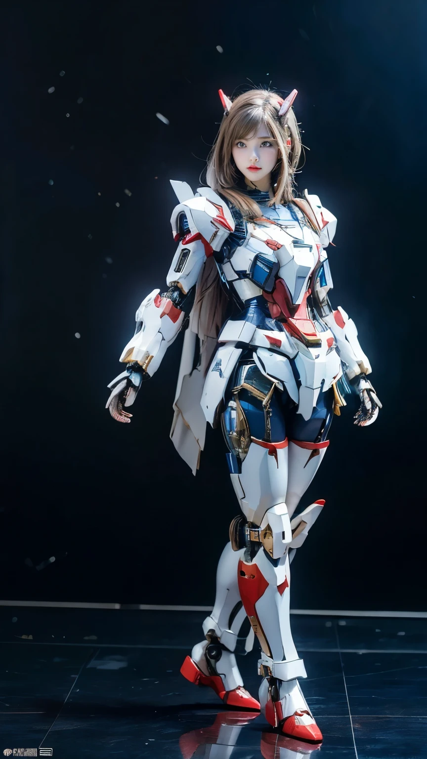 Textured skin, Super Detail, Attention to detail, high quality, high quality, High resolution, 1080p, hard disk, beautiful,(Gundam Girl),Robot Girl,Mecha Cyborg Girl,Battle Mode,Girl with a mechanical body,She wears a futuristic Gundam mecha,Full Body Shot