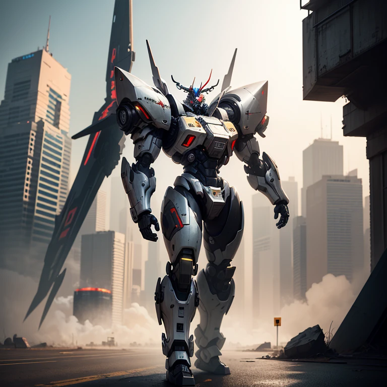 Black mecha with a horn，cyber punk perssonage, 