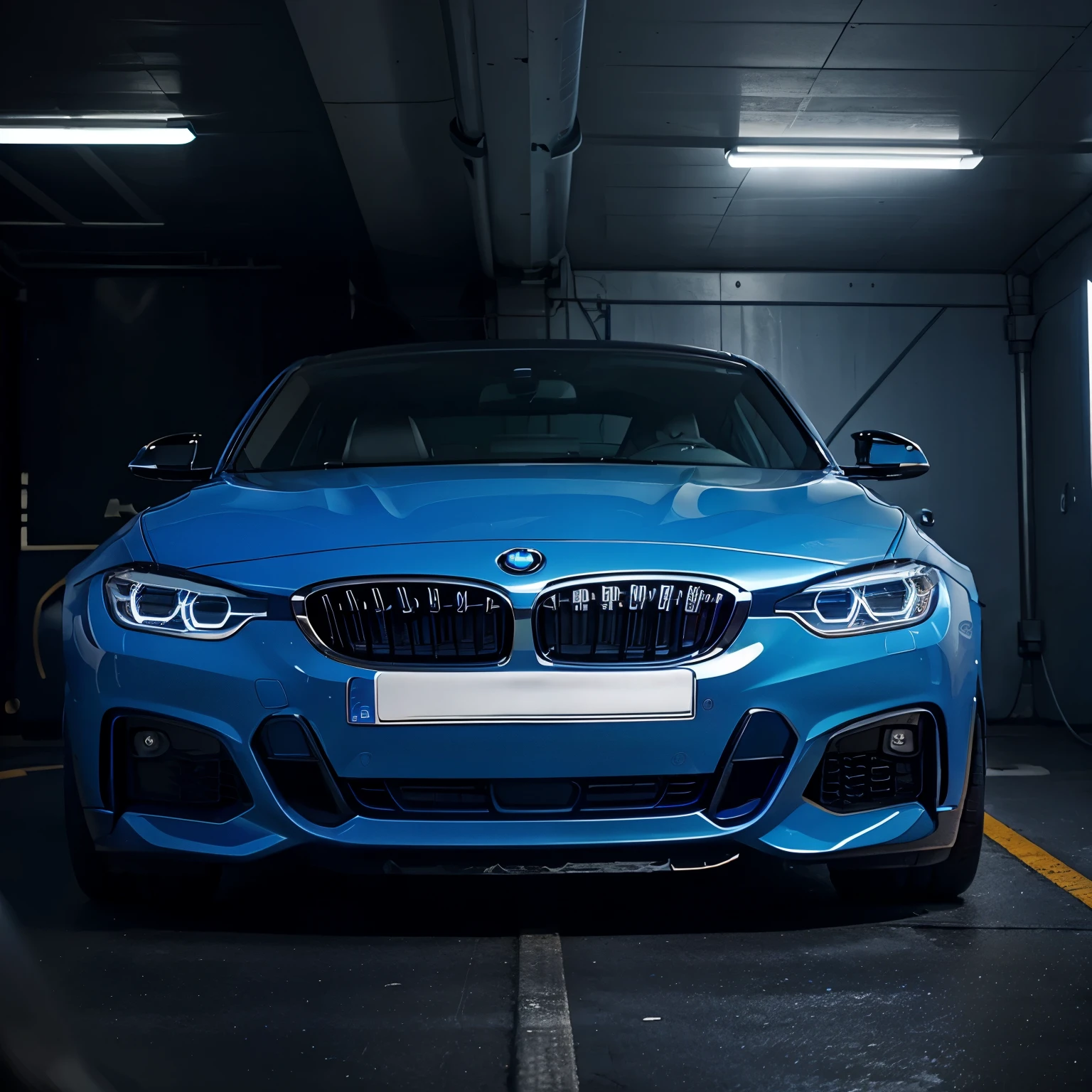 A car in space, blue color, BMW type car