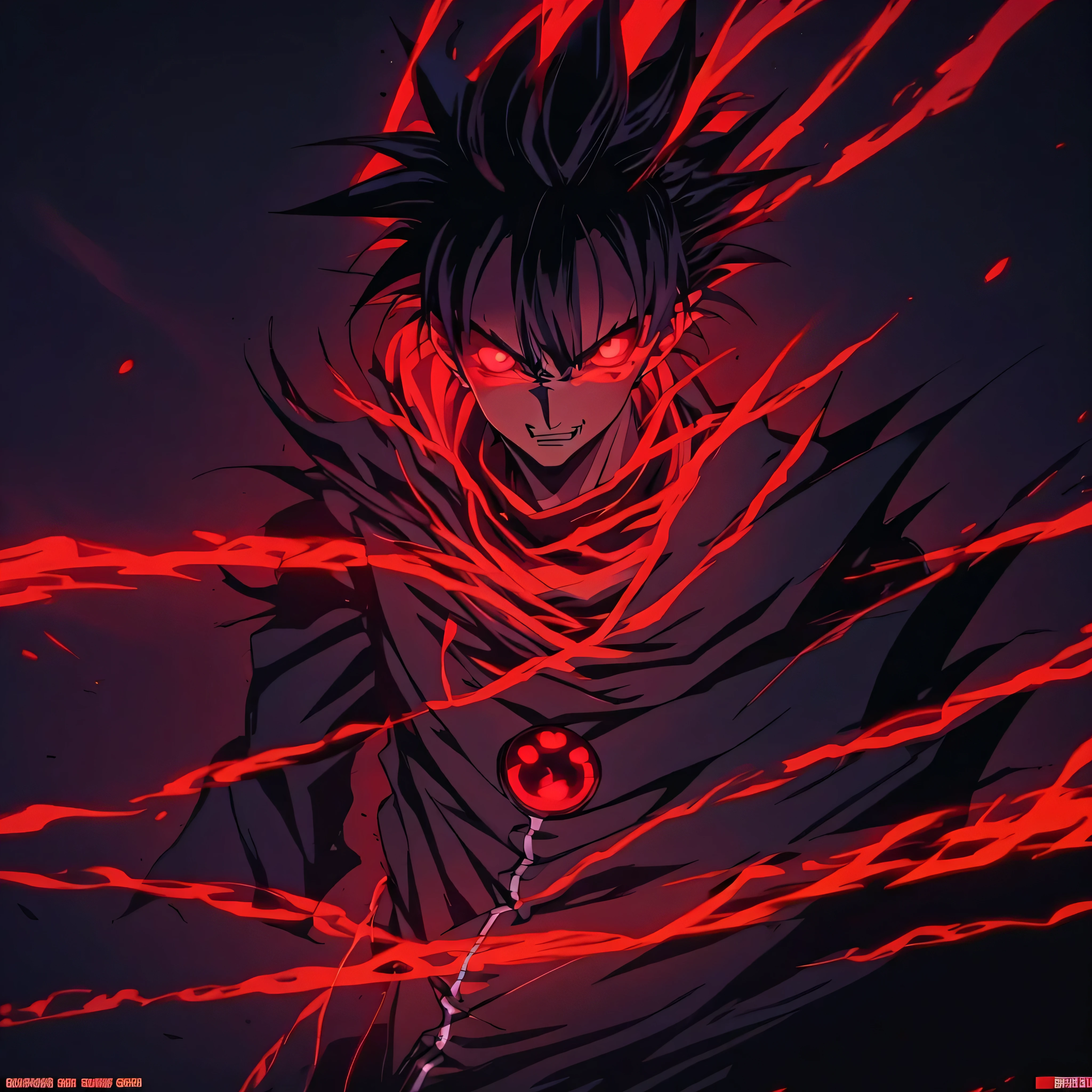 anime character with glowing eyes and a red background, badass anime 8 k, epic anime style, anime epic artwork, glowing black aura, evil aura, wild spiky black saiyan hair, anime wallaper, dark aura, advanced anime digital art, 4 k manga wallpaper, advanced digital anime art ”, 4k anime wallpaper, hd anime wallaper, darkness aurA