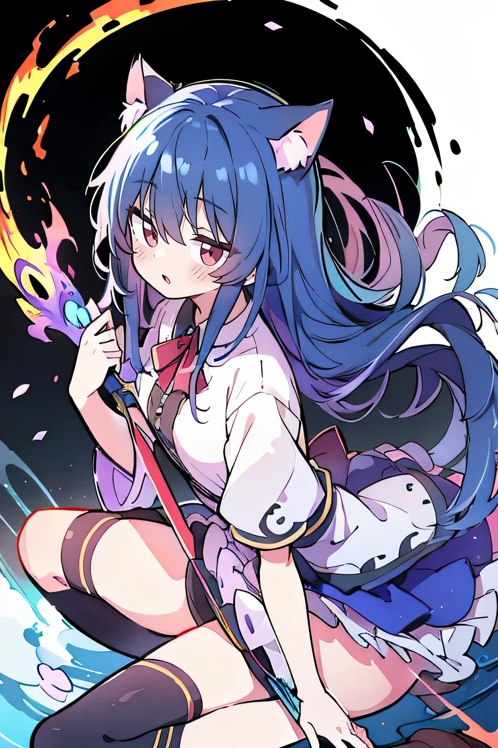 (masterpiece:1.2), extremely detailed, practical, expressive eyes, fair skin, perfect face shaping, 1 girl, japanese anime, gorgeous blue hair, the long flowing blue hair, floating clothes, cat ears, petals fall, beautiful lola, young angel, place your hands on your waist, sit elegantly on the ground, cross your legs, gentle and peaceful background, stately church, nun, detailed anime girl holding a sword in a fire scene, epic anime artwork, 4k anime wallpaper, 4k anime art wallpaper, 4k anime art desktop, 4k anime wallpaper, 8k anime art wallpaper, 4k anime wallpaper, 8k evil anime, anime wallpaper, anime wallpapers, hd anime wallpaper, 4k anime style