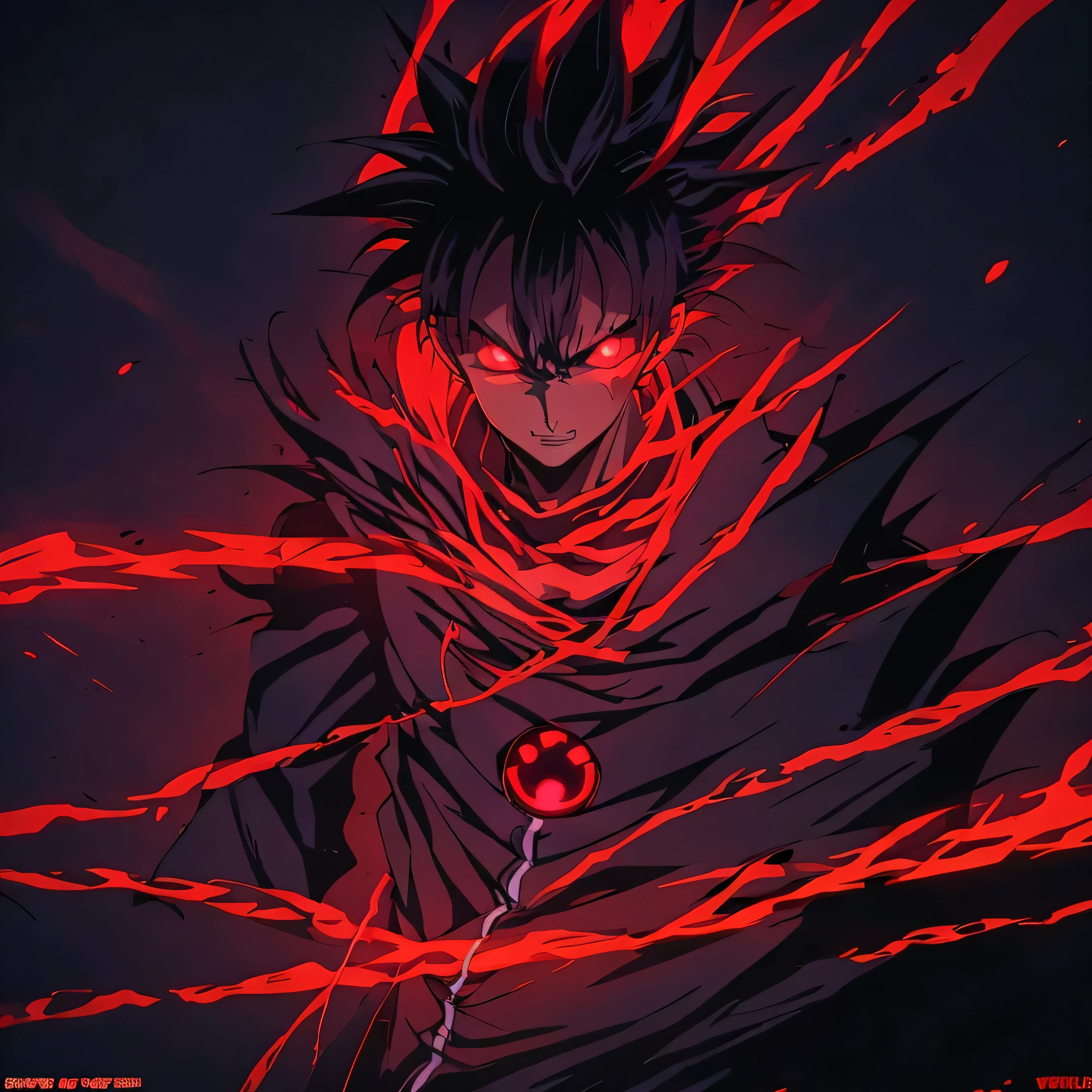 anime character with glowing eyes and a red background, badass anime 8 k, epic anime style, anime epic artwork, glowing black aura, evil aura, wild spiky black saiyan hair, anime wallaper, dark aura, advanced anime digital art, 4 k manga wallpaper, advanced digital anime art ”, 4k anime wallpaper, hd anime wallaper, darkness aurA
