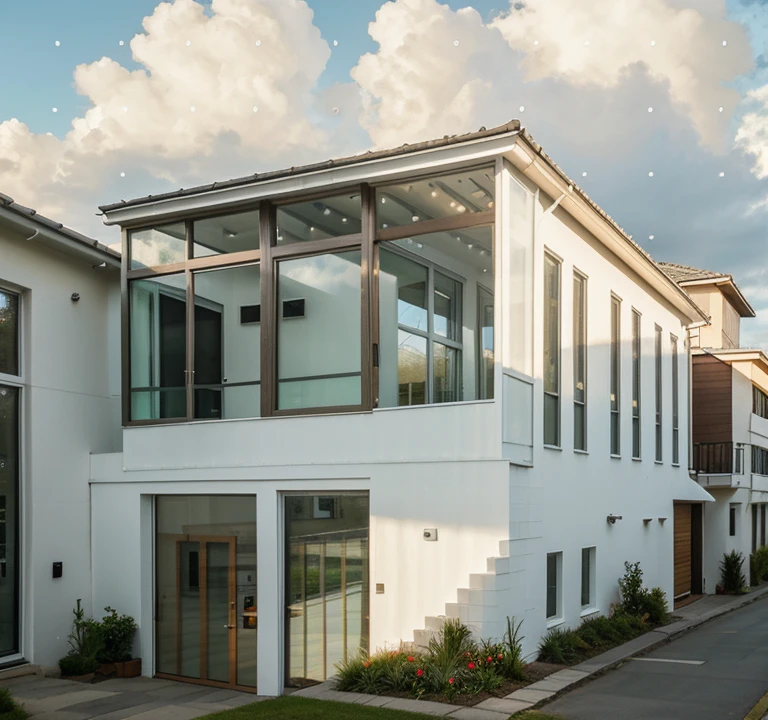  exterior church, contemporary style, white wall, wood wall, wood door, glass window, (realistic:1.2), Masterpiece, high quality, best quality, authentic, super detail, outdoors,road,pavement, grass, trees, sky, cloud, (daylight:1.1), cross at the top  
