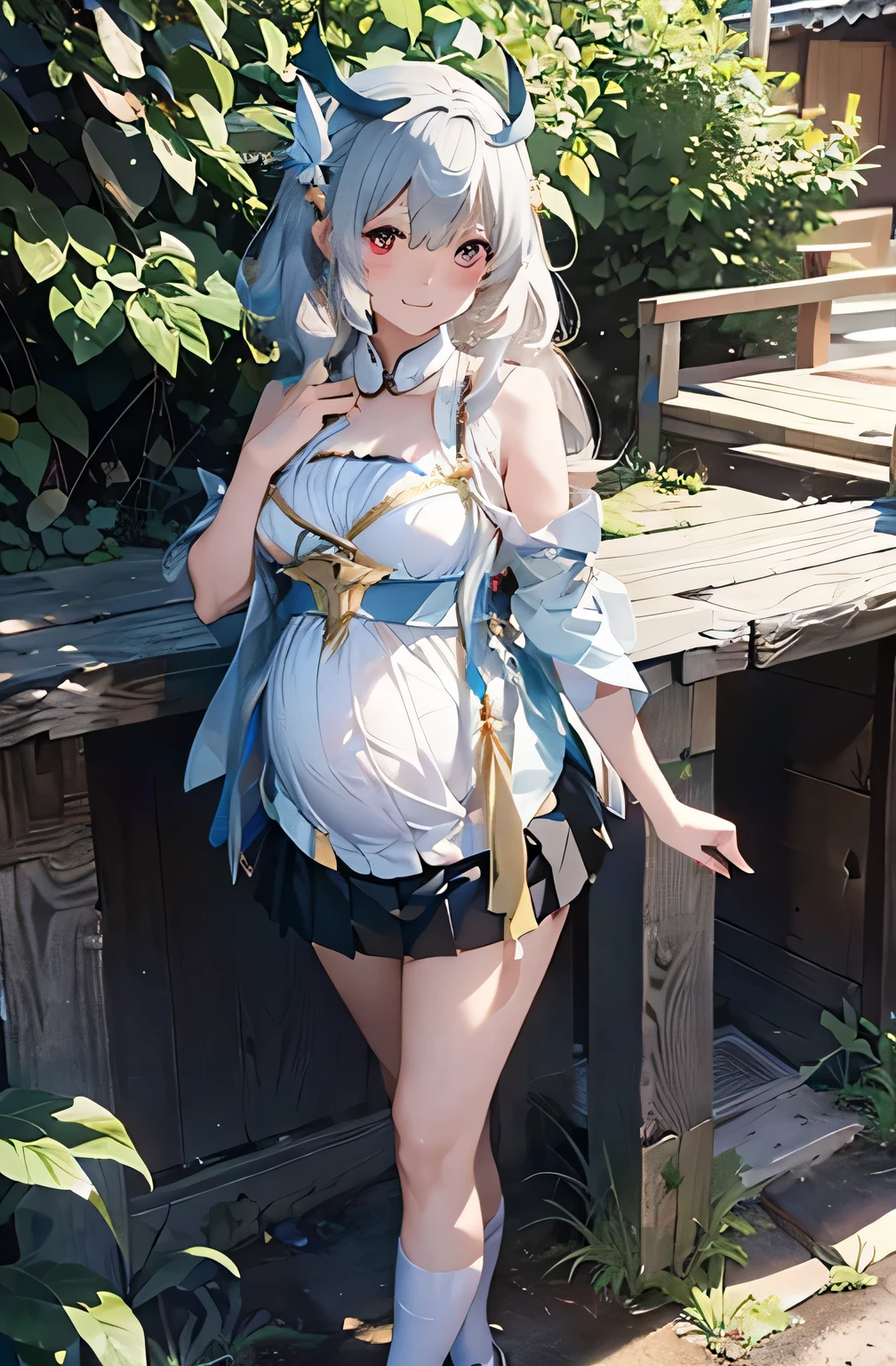Medium view, Girl focus, A girl,full body shot of, From outside the camera, Red eyes, Engrave the picture section in detail, Delicate and beautiful face, Exotic, Mysterious Forest, High detail red eye, Wind, The wind blows hair, windward, High detail hair,vellus hair, Epic, Masterpiece,Golden hair,(Short skirt: 1.5),(Smile),(Best Illustration), (Best shadows), ,feet101, (standing: 1.5),Clean, Masterpiece, finedetail, Masterpiece, Ultra detailed, high resolution, (Original photo , Best quality), (Realistic, Photorealistic: 1.3)Pregnant belly,Big belly,pregnant,a navel,has cleavage,Blurry,Yao,Japanese clothes,Yae Miko,Kamiasto ayaka,shenhe \(Genshin Impact\),yoimiya \(Genshin Impact\),Mona_tpa,Yula (Genshin Impact),1girll,Hairband inline view, Girl focus, A girl,full body shot of, From outside the camera, Red eyes, Engrave the picture section in detail, Delicate and beautiful face, Exotic, Mysterious Forest, High detail red eye, Wind, The wind blows hair, windward, High detail hair,vellus hair, Epic, Masterpiece,Golden hair,(Short skirt: 1.5),(Smile),(Best Illustration), (Best shadows), ,feet101, (standing: 1.5),Clean, Masterpiece, finedetail, Masterpiece, Ultra detailed, high resolution, (Original photo , Best quality), (Realistic, Photorealistic: 1.3)Pregnant belly,Big belly,pregnant,a navel,has cleavage,Blurry,Yao,Japanese clothes,Yae Miko,Kamiasto ayaka,shenhe \(Genshin Impact\),yoimiya \(Genshin Impact\),Mona_tpa,Yula (Genshin Impact),1girll,shairband,pregnancy, pregnant