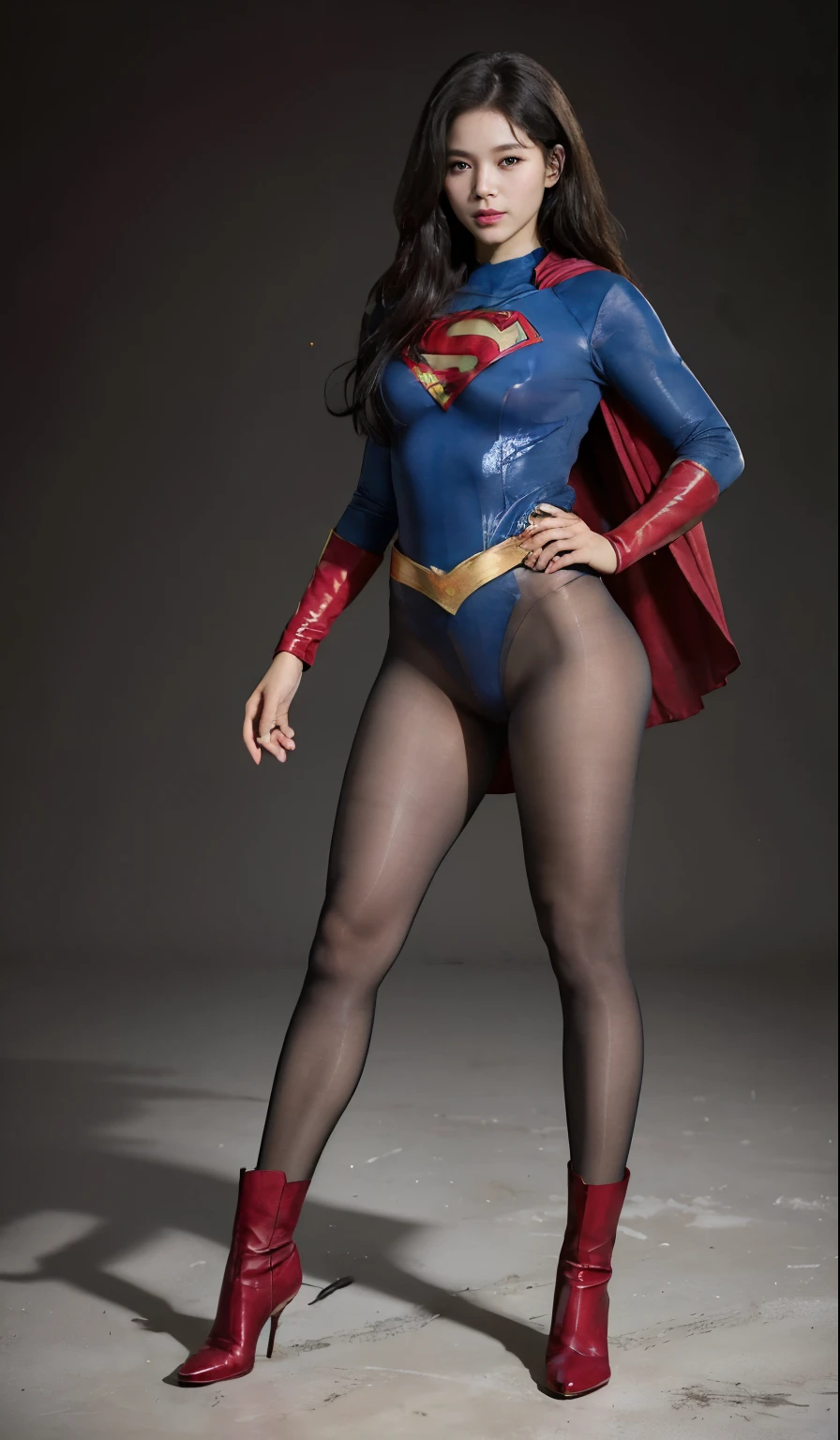 No background、(((Beautiful legs in black tights.)))、(((Legally express the beauty of your smile)))、((((Make the most of your original images)))、(((Supergirl Costume)))、(((Beautiful Hair)))、(((suffering)))、(((Please wear black tights....、Wear red boots)))、((Best image quality、8k))、((highest quality、8k、masterpiece:1.3))、(((Preserve background )))、Sharp focus:1.2、Beautiful woman with perfect figure:1.4、Slim Abs:1.2、Wet body:1.5、Highly detailed face and skin texture、8k