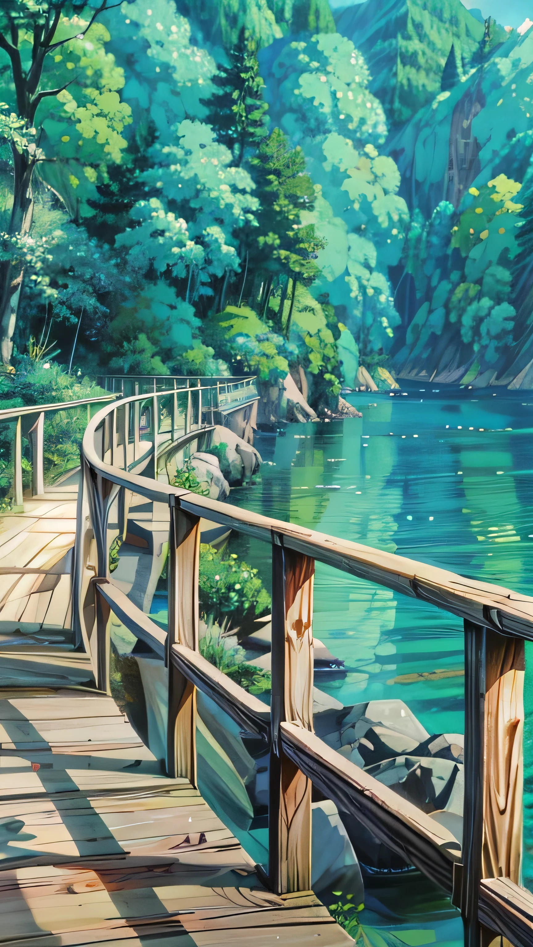 a painting of a bridge, anime nature wallpap, anime nature, makoto shinkai. high detail, anime scenery, ( ( makoto shinkai ) ), anime. by makoto shinkai, anime landscape wallpaper, anime movie background, mokoto shinkai, by makoto shinkai, by Makoto Shinkai, anime landscape, kyoto animation, no human, 4k hd,, beautiful art uhd 4 k, a beautiful artwork illustration, beautiful digital painting, highly detailed digital painting, beautiful digital artwork, detailed painting 4 k, very detailed digital painting, rich picturesque colors, gorgeous digital painting, no people