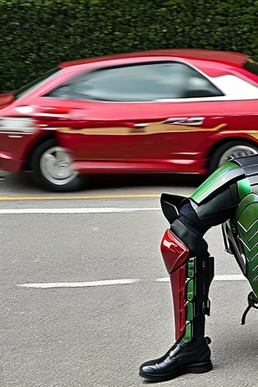 The image quality is similar to that of Kamen Rider, a Japanese special effects hero with a full-face cyber helmet and highly mobile armor.