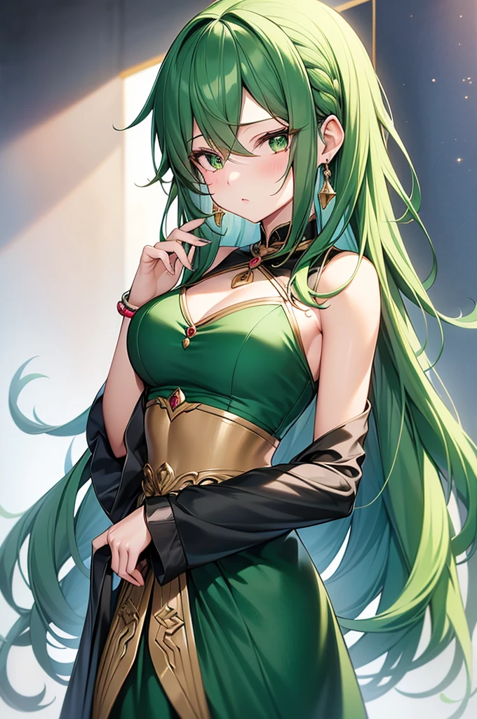 Create a highly detailed, high-quality image of Izuku Midoriya transformed into a girl or woman, exuding femininity with every aspect. Visualize her with vibrant green hair cascading in soft waves, perfectly complementing her piercing green eyes. She should be adorned in modern, fashionable attire that accentuates her feminine charm, with every detail meticulously crafted to showcase her newfound elegance. In this depiction, ensure that Izuku's feminine features are emphasized, from the gentle curve of her jawline to the softness of her expression. Let her wardrobe exude sophistication, with a blend of trendy and timeless pieces that reflect her individual style. Whether it's a chic dress, stylish blouse, or sleek trousers, each garment should be chosen with care to highlight her femininity. Pay attention to the finer details, such as the way her clothing drapes and the subtle accessories that add a touch of flair to her ensemble. Whether it's delicate jewelry or a fashionable handbag, every element should contribute to the overall elegance of the image. Ultimately, strive for a portrayal of Izuku Midoriya as a girl or woman that is both striking and authentic, capturing her essence in every brushstroke or pixel. Create a visually captivating piece that not only celebrates her transformation but also showcases her confidence and style in exquisite detail.
