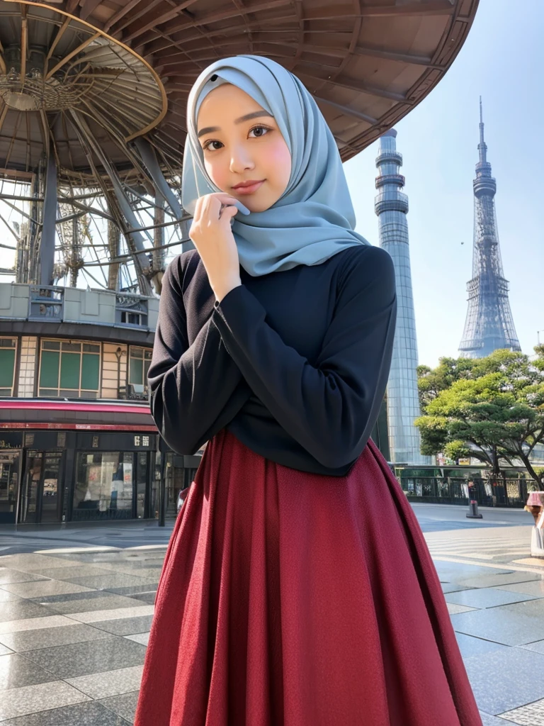 hijab, dress, Tokyo tower
