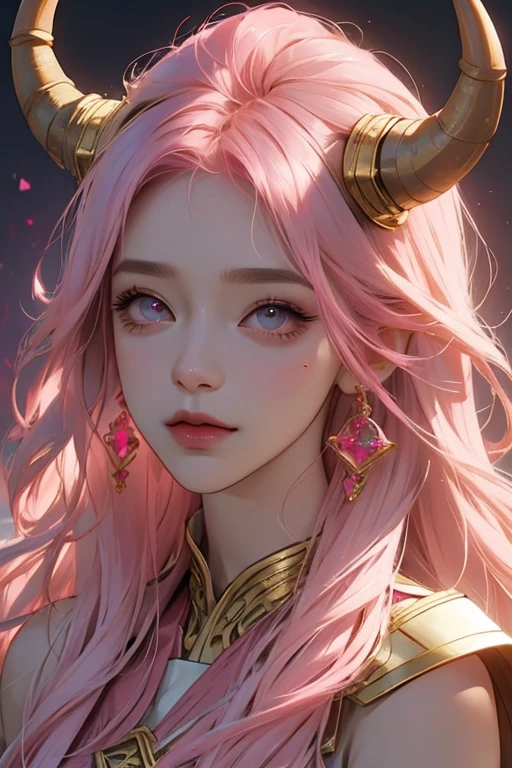 Beautiful girl, Pink Hair, Capricorn Horn, Detailed eyes