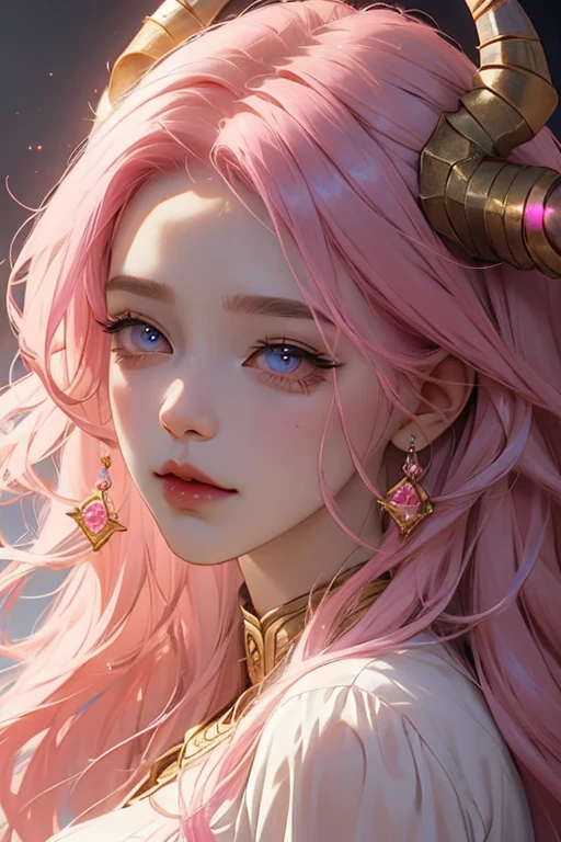 Beautiful girl, Pink Hair, Capricorn Horn, Detailed eyes