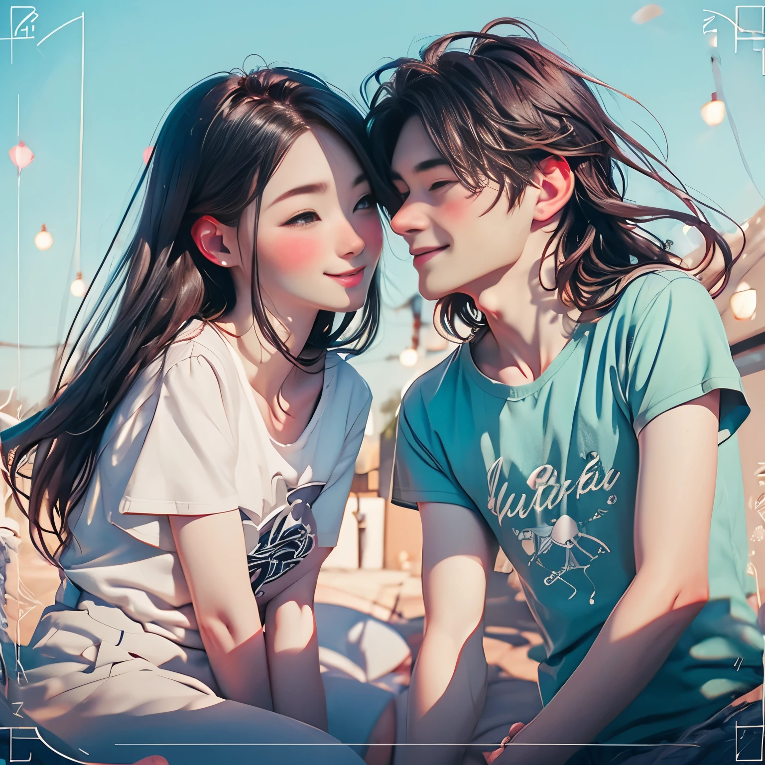 couple illustration、Lovey-dovey couple、age Couple、Anyway, cheerful、Matching T-shirtidsummer