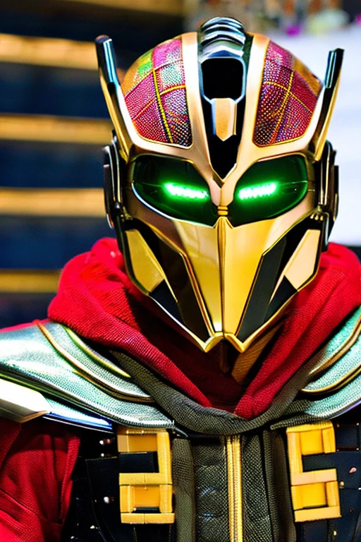 A cyborg like the Japanese special effects hero Kamen Rider, wearing a full-face cyber helmet and highly mobile armor.(In the center of the screen)