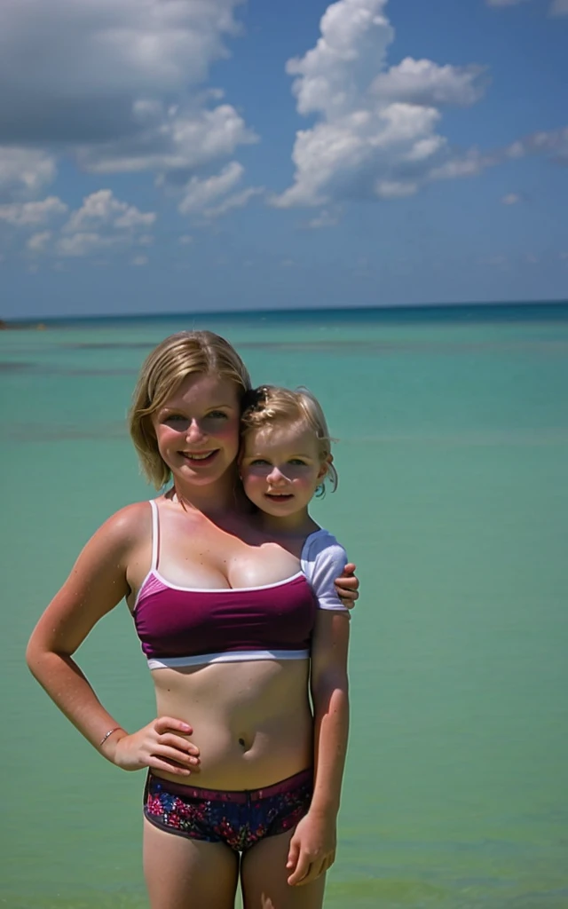 2heads, two headed girl, mom and daughter, (one head adult:1.5), (one head young child:1.5)