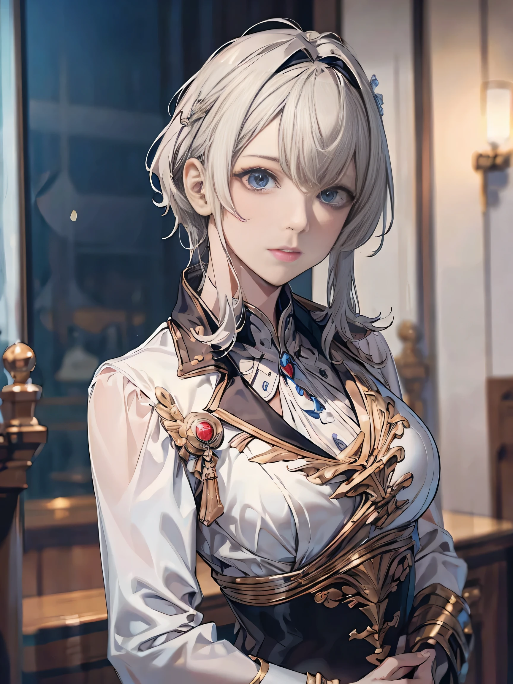 (( (masterpiece),(Very detailed CG Unity 8k wallpaper),(Bust Shot:1.5), highest quality,Cinema Lighting,Photorealistic, Detailed Background,Beautiful and beautiful eyes,Bright Eyes,(Very elegant and beautiful),(Beautifully detailed eye depiction),Very detailed,masterpiece,High resolution)), Richly decorated armor, Beautiful Female Warrior, short hair, Platinum Blonde Hair, Cleavage、Various actions、Various clothes、Red costume