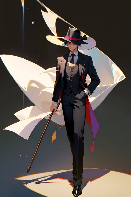 silk hat　Cane　gentleman　whole body