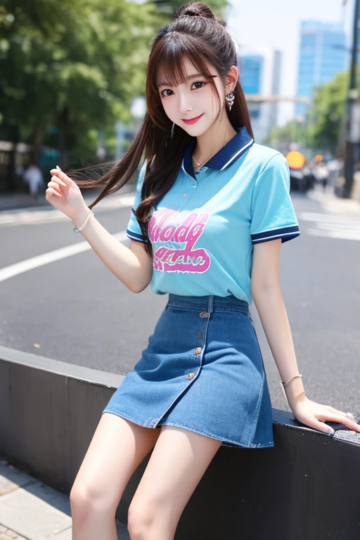 Cute Girls、Idol、high school girl、Light blue mini skirt、sit