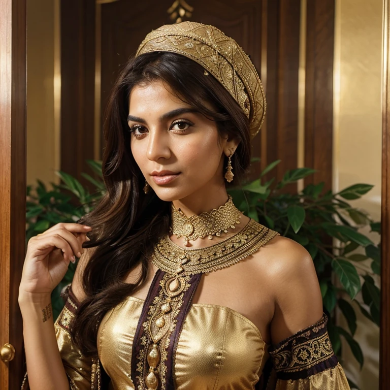 Beautiful woman, 30 years, 🇮🇷 Iran, persian ethnicity, cultural costumes, lightly tanned skin, brown hair, brown eyes