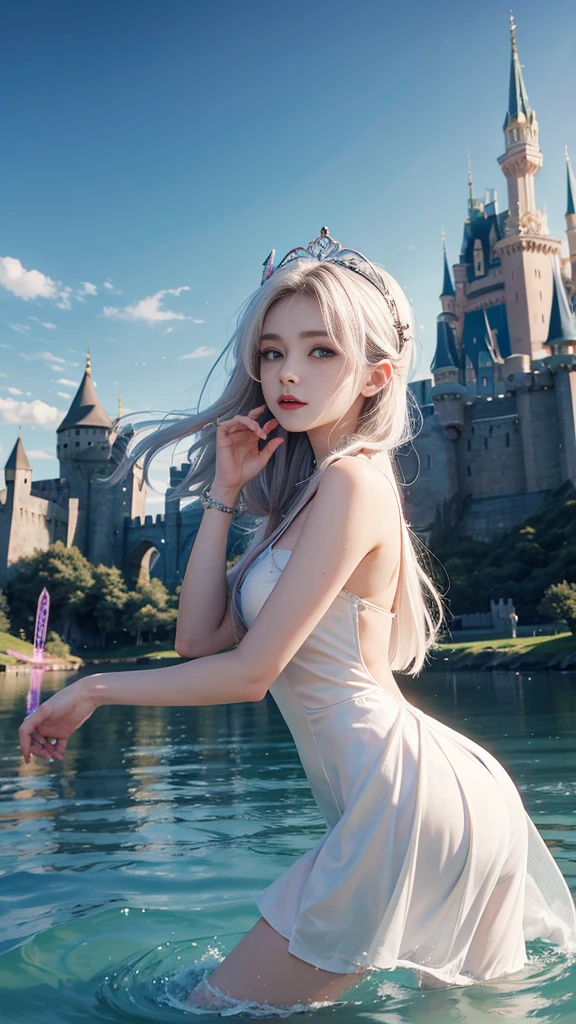 8k resolution,Female magician,There is a circular rune on the head,float,Castle Background,White skin,,Asian,one person,ta