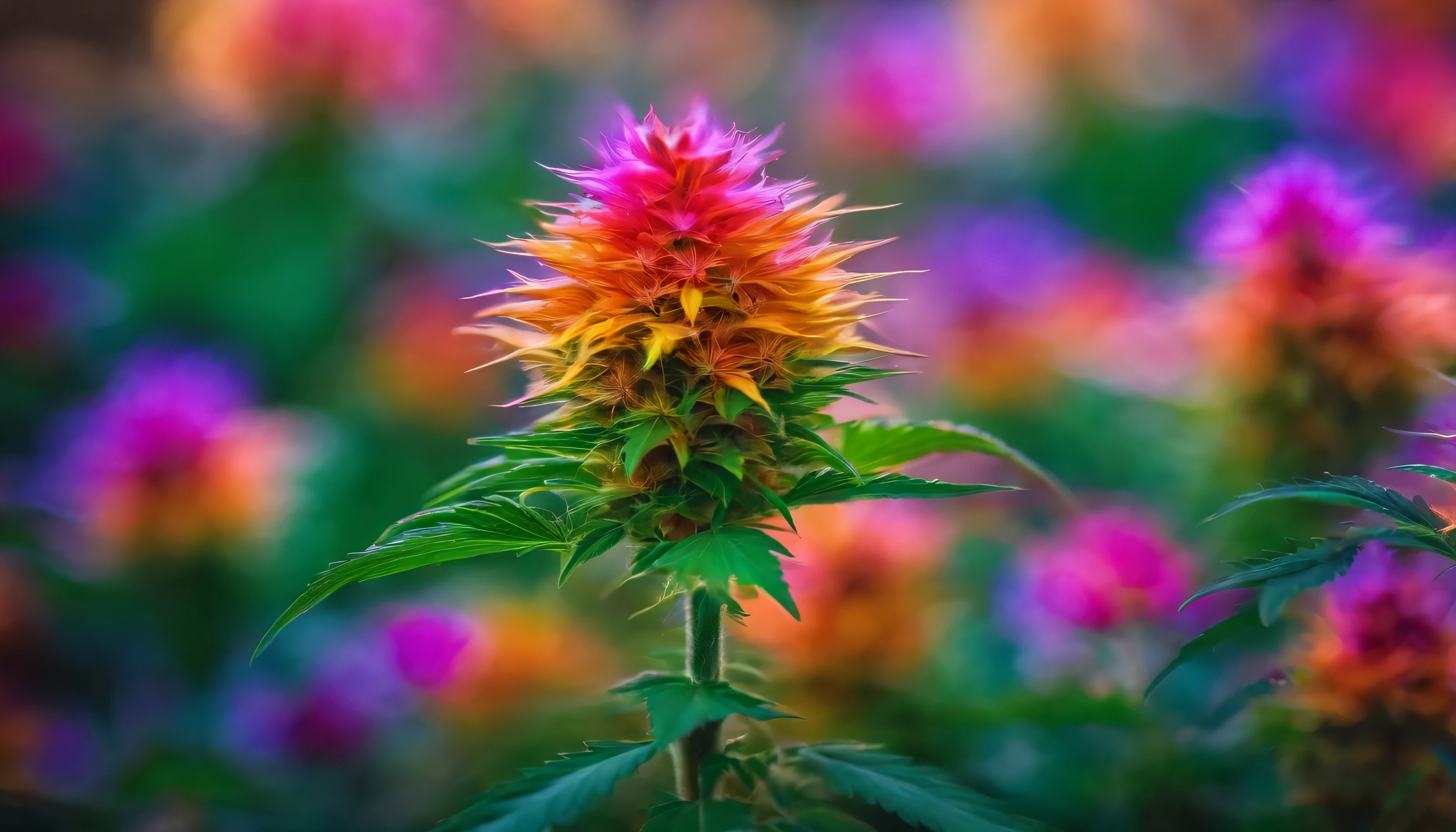 multicolor marijuana, single flower, colorful, rainbow, plant, weed