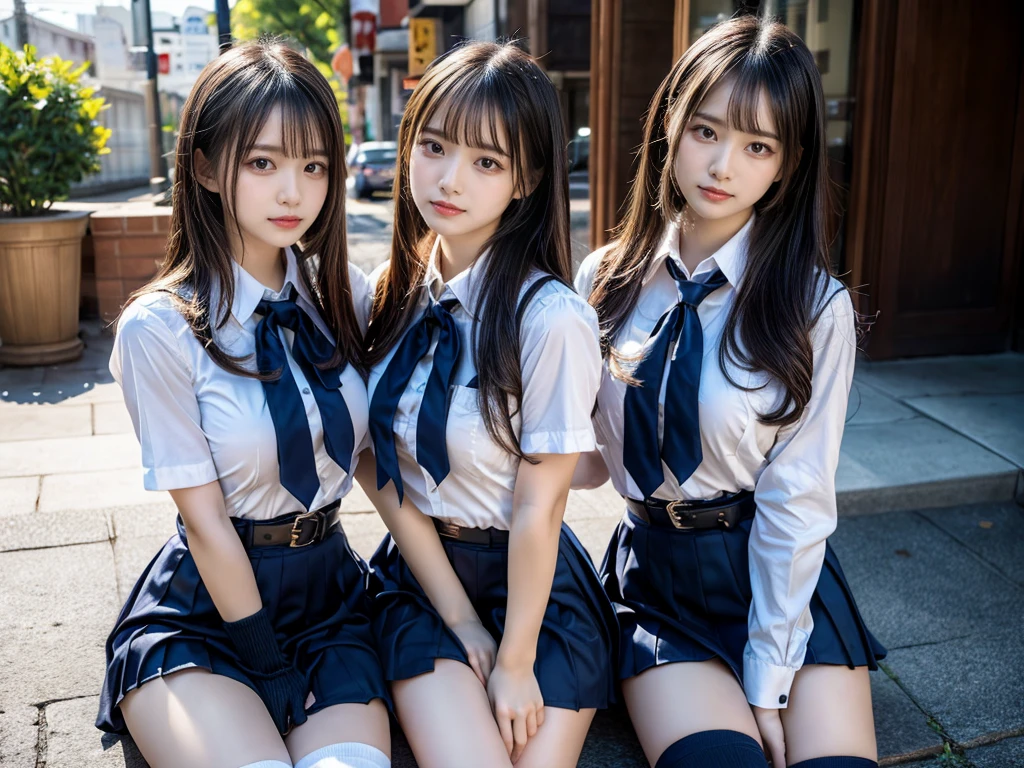 (8K, Raw photography, top-quality, masterpiece:1.2), master piece, best quality, illustration, Super detailed, fine details, High resolution, 8K,wall paper, perfect dynamic composition,(Details High quality, realistic depiction of eyes:1.3), ((2 girls, 2 schoolgirls)), The background is a luxury hotel room、High school girl uniform、blazer 、Super Short Check Uniform Skirt、Navy blue high socks、garterbelts、Colossal tits、Disturbed uniform, Play with each other,Touching each other's bodies,Touching the body of the girl next door, short bob hair, black hair color, huge breasts, Big Natural Color Lip, bold sexy pose, (perfect body shape), crying a little、cold gaze, Beautiful makeup,glitter makeup,Cutest 18 years old, beautiful legs, hposing Gravure Idol, Voluptuous thighs