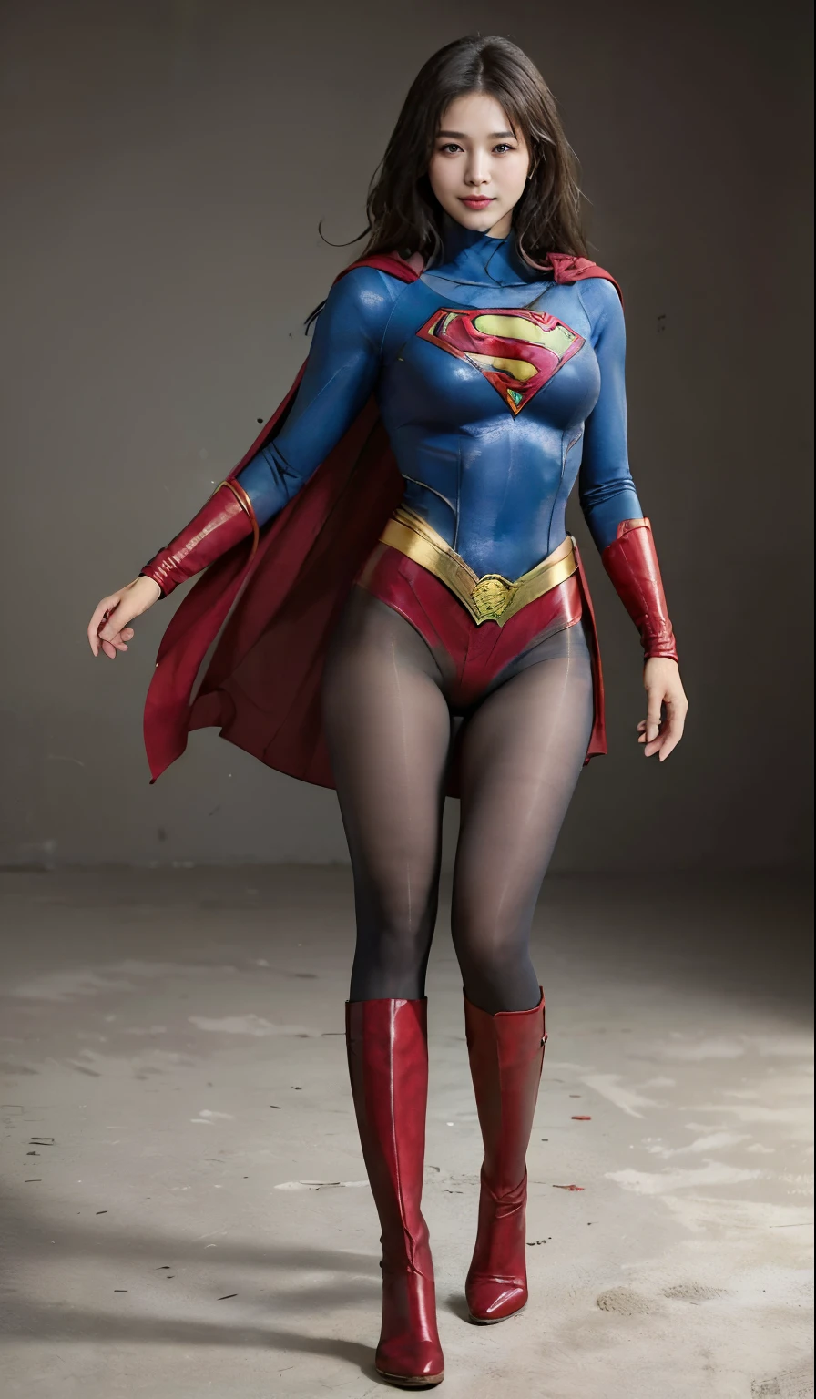 No background、(((Beautiful legs in black tights.)))、(((Legally express the beauty of your smile)))、((((Make the most of your original images)))、(((Supergirl Costume)))、(((Beautiful Hair)))、(((suffering)))、(((Please wear black tights....、Wear red boots)))、((Best image quality、8k))、((highest quality、8k、masterpiece:1.3))、(((Preserve background )))、Sharp focus:1.2、Beautiful woman with perfect figure:1.4、Slim Abs:1.2、Wet body:1.5、Highly detailed face and skin texture、8k