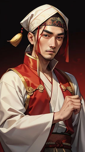 Ancient Chinese Man、Man in ancient Chinese clothing、Ancient Chinese hairstyle man、Ancient Chinese man with cloth wrapped around his head、Man with narrow eyes、