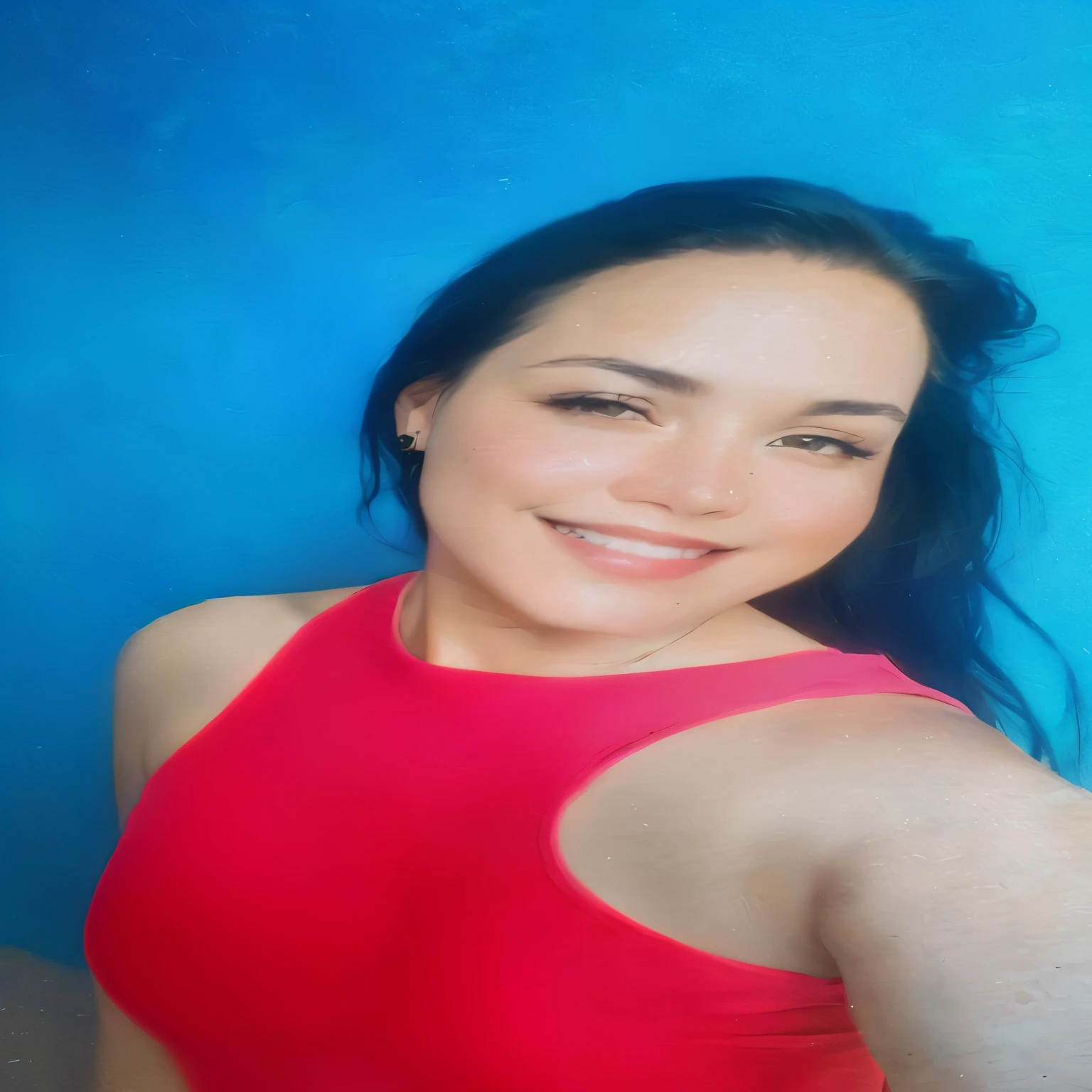 there is a woman with a red top posing for a picture, Alanis Guillen, Mulher de 30 anos de Cuba, mulher de 30 anos, Mulher de 3 0 anos, foto de perfil com headshot, Lorena Avarez, headshot, imagem de perfil, inspired by Gina Pellón, Karla Ortiz, imagem vazada, selfie de uma jovem