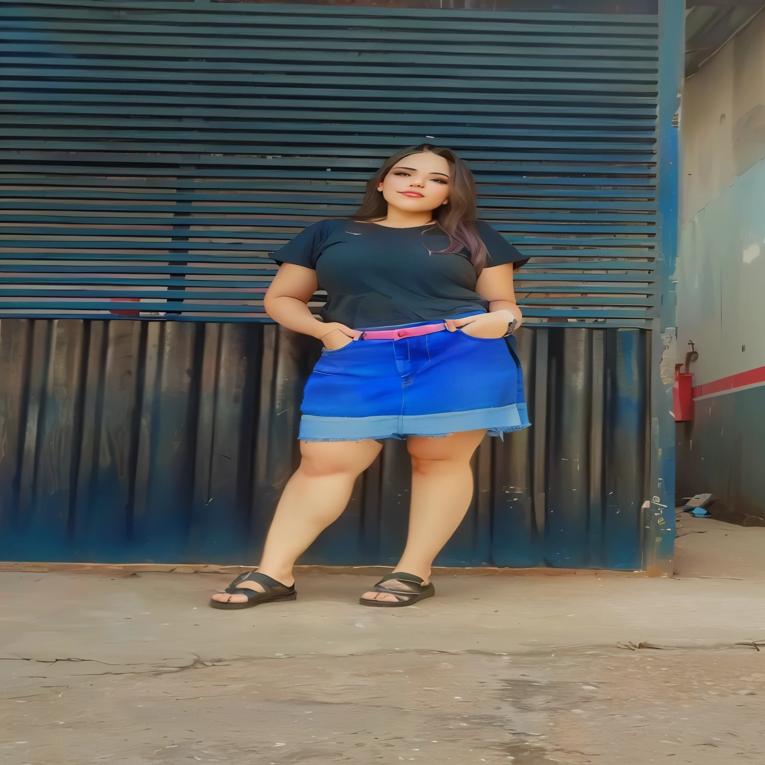 mulher araffe em frente a uma porta azul com um cinto rosa, wearing saia, wearing crop top and minisaia, beautiful short saia, mini jeans saia, short saia, wearing a saia, mini-saia, vestindo roupas casuais, Foto sincera, a blue saia, usando roupas de moda, com roupas da moda, saia, foto sincera, com lindo olhar