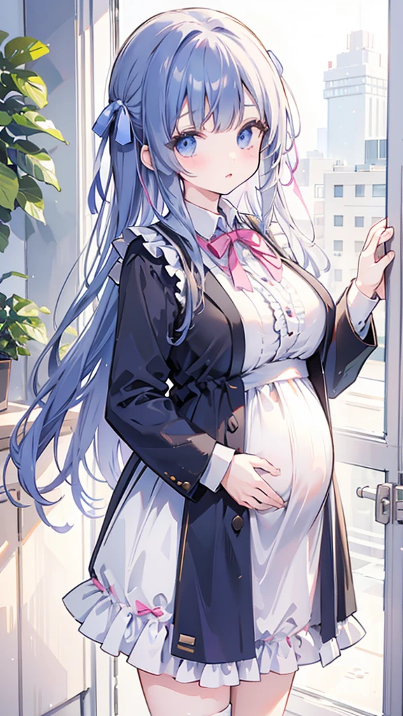 high school girl、uniform、girl、cute、Frills、ribbon、pregnancy、Big Breasts、