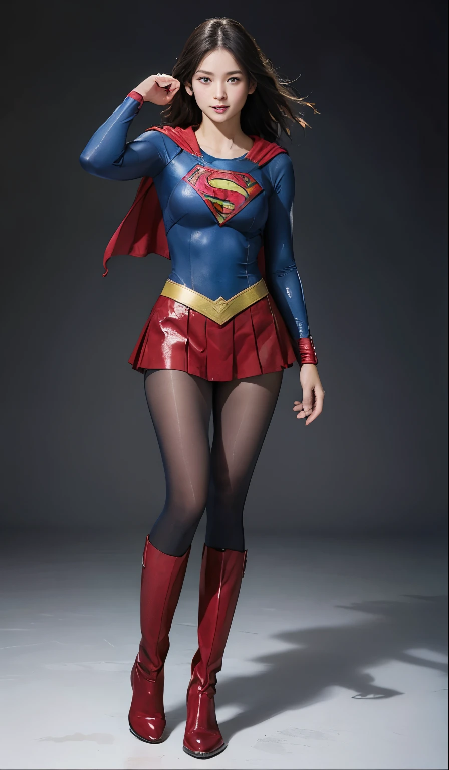 No background、(((Beautiful legs in black tights.)))、(((Legally express the beauty of your smile)))、((((Make the most of your original images)))、(((Supergirl Costume)))、(((Beautiful Hair)))、(((suffering)))、(((Please wear black tights....、Wear red boots)))、((Best image quality、8k))、((highest quality、8k、masterpiece:1.3))、(((Preserve background )))、Sharp focus:1.2、Beautiful woman with perfect figure:1.4、Slim Abs:1.2、Wet body:1.5、Highly detailed face and skin texture、8k