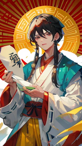 Ancient Chinese Man、Man in ancient Chinese clothing、Ancient Chinese hairstyle man、Ancient Chinese man with cloth wrapped around his head、Man with narrow eyes、