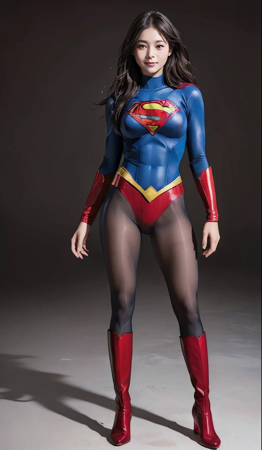 No background、(((Beautiful legs in black tights.)))、(((Legally express the beauty of your smile)))、((((Make the most of your original images)))、(((Supergirl Costume)))、(((Beautiful Hair)))、(((suffering)))、(((Please wear black tights....、Wear red boots)))、((Best image quality、8k))、((highest quality、8k、masterpiece:1.3))、(((Preserve background )))、Sharp focus:1.2、Beautiful woman with perfect figure:1.4、Slim Abs:1.2、Wet body:1.5、Highly detailed face and skin texture、8k